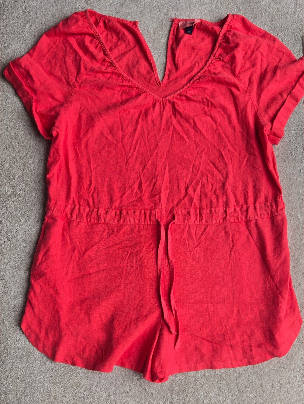 Universal Thread Coral-Red V-Neck Short Sleeve Romper